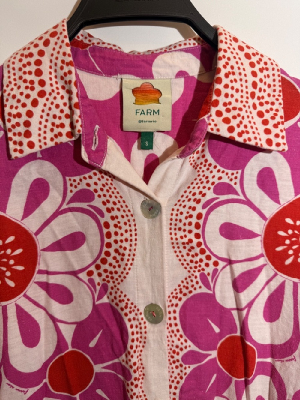 Farm Rio Anthropologie Long Sleeve Linen Tropical Print Buttondown Shirt S - Picture 3 of 12